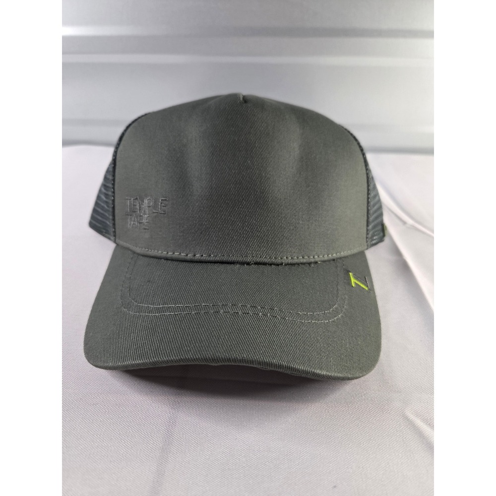 Temple Tape Fleece Lined Trucker Hat Olive Green UV Protection Snapback Mens Cap